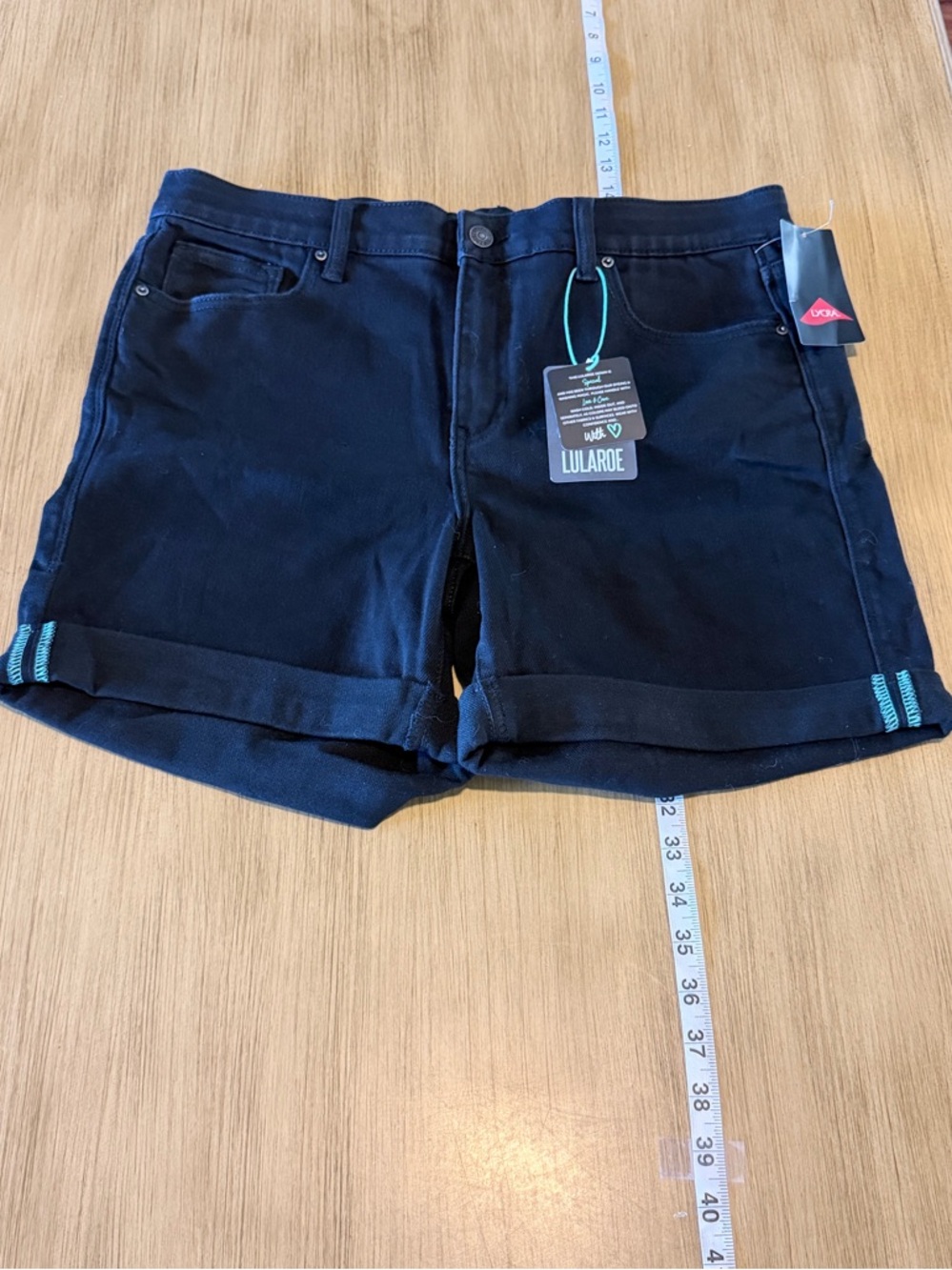 Lularoe Boyfriend Denim Shorts size 30 Black Cuffed Majic Waist NWT